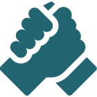Handshake icon on a black background.