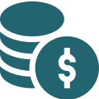 Stacked coins with dollar sign icon.