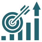 Target and growth chart with arrow.