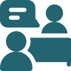 Chat icons with two people and speech bubble.