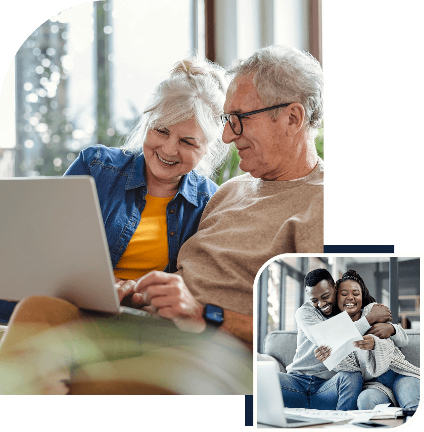 Older couple and younger couple using laptops.