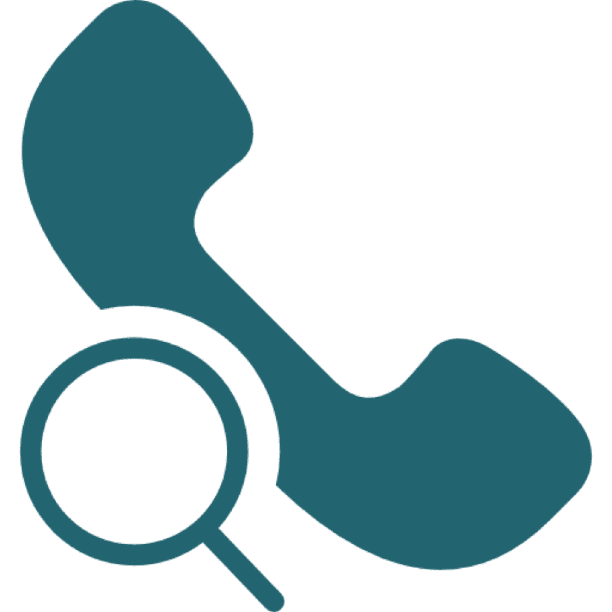 Magnifying glass and phone receiver icon.