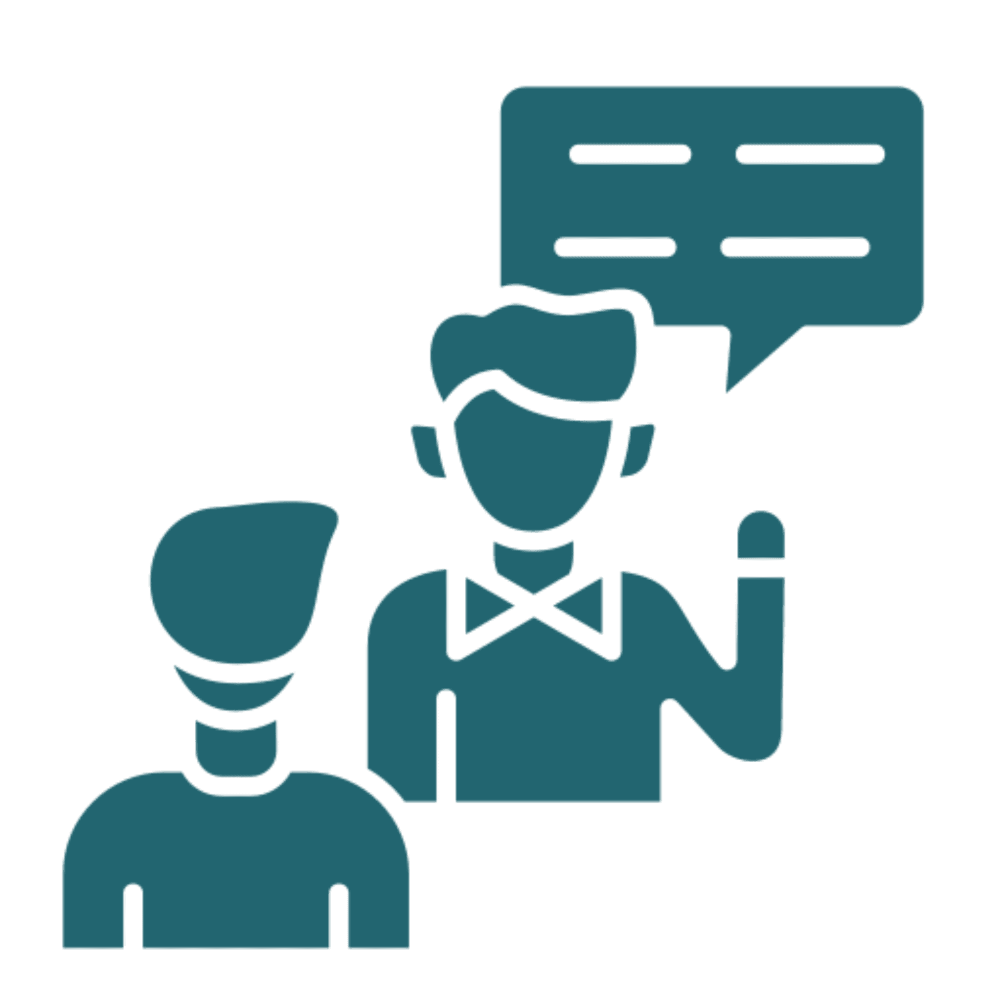 Two people with speech bubble icon.